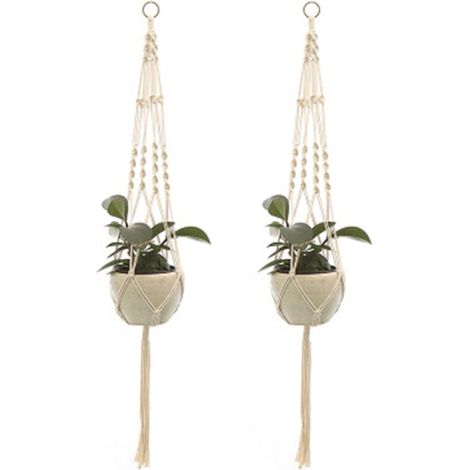 2 pièces macramé plante cintres intérieur extérieur suspendu jardinière panier corde de coton tricoté à la main pot de fleur net sac,style 2 (1/4)