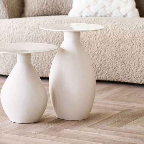 Table d'appoint ronde 36x36x50 cm en métal émaillé blanc cassé (1/5)
