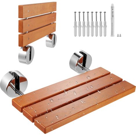 Siège de Douche Rabattable en Teck, 51 x 33,5 cm Déplié, Banc de Douche à Fixation Murale, Capacité de Charge 199,58 kg, pour Personnes Âgées Femmes Enceintes et Enfants, Salle de Bain Entrée (1/5)