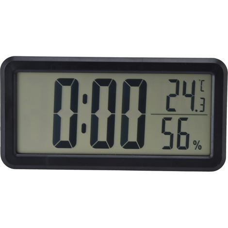 Sveglia digitale portatile nera con display di temperatura e umidità, orologio da parete digitale LCD per dormitorio e ufficio (1/5)