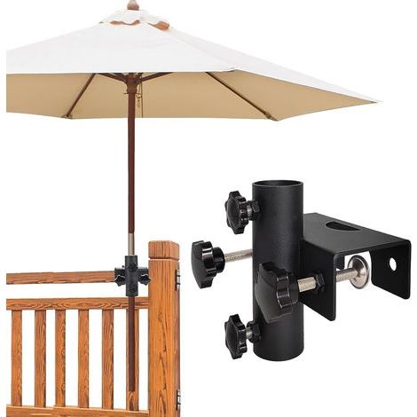 1 Support Parasol Balcon Pince Réglable Métal Noir Pour Tube Ø25-38mm Jardin Terrasse (1/5)