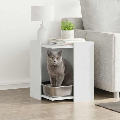 Meuble à litière en bois d'ingénierie blanc
