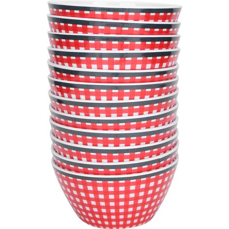 Lot de 12 saladiers/bols de service pour fruits, soupes et autres aliments, vaisselle à carreaux rouges pour la maison et les restaurants (1/5)