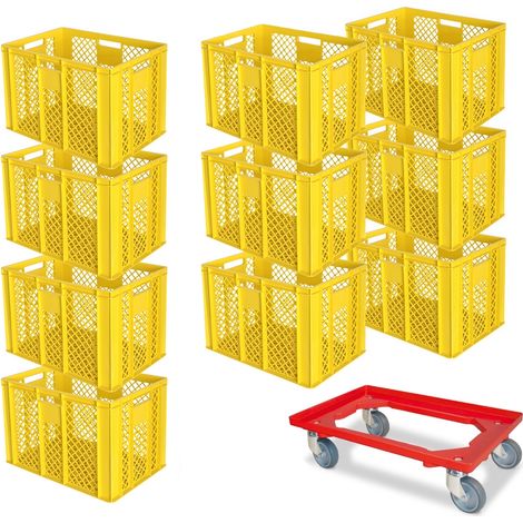 BRB 10er Spar-Set Euro-Stapelbehälter Plus Transportroller, 600x400x410 mm Industriequalität lebensmittelecht gelb (1/2)