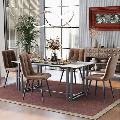 Esszimmerstühle, 4er-Set, brauner Samt, mit Rückenlehne und Metallgestell HAVRYA (1/5)