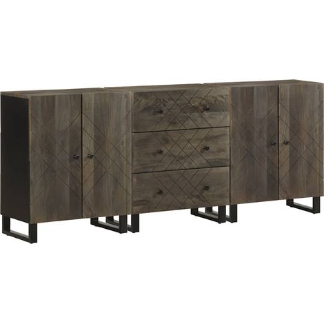 3-tlg. Sideboards Schwarz 60x33x75 cm Massivholz Mango