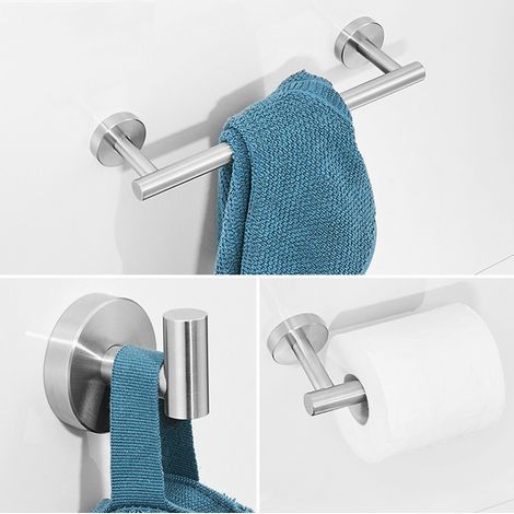Accessoires de salle de bain, ensemble de matériel de salle de bain argenté, ensemble de 3, comprend une barre à serviettes, un porte-papier toilette, un crochet à manteau, un support mural en acier i (1/5)