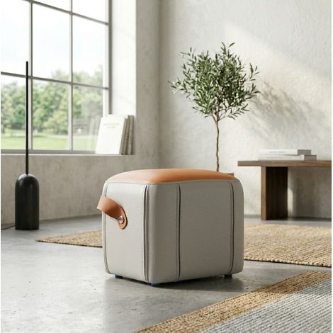 Tabouret hocker compact PU gris orange 38 cm HAVRYA (1/5)
