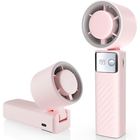Mini ventilador portátil plegable Turbo con 1-199 velocidades de viento y pantalla LED (rosa, 6,4 x 5,3 x 17,7 cm) (1/5)
