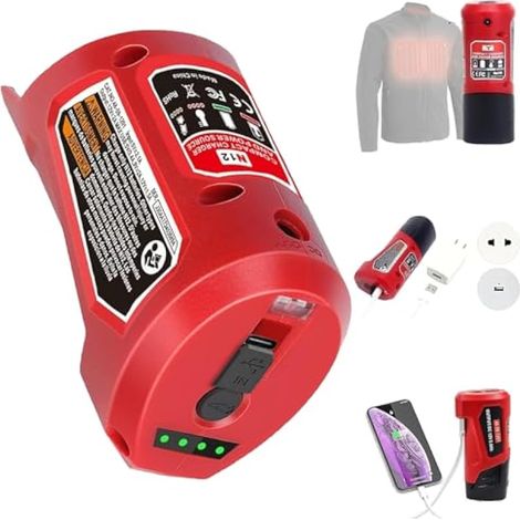 Adaptateur pour chargeur de batterie Milwaukee Power Souce pour chargeur de batterie M12 avec port de type C et prise DC 12 V, convient pour chargeur de batterie 48-59-1201 49-24-2310 12 V (1/5)