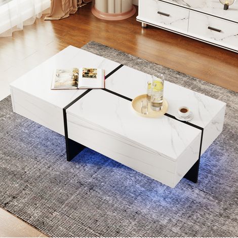 Table Basse Brillante Marbre Blanc Et Noire Avec LED App Pour Salon (1/5)