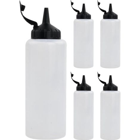 Flaconi bianchi comprimibili con tappo a vite nero, 5 pezzi, 350 ml, flaconi dosatori per alimenti per salse, olio, maionese, cucina, barbecue (1/5)
