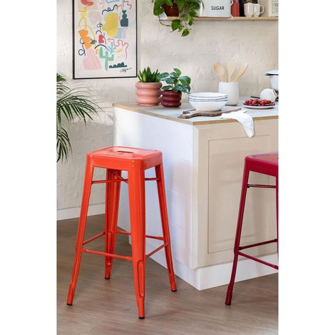 ORION91oficial® - Taburete Alto Acero BETA Color Rojo , Apilable (75 cm) Estilo Industrial, Comedor, Hostelería, Oficina, Salón, Teletrabajo, Cocina - spaziOrion91 - Pack x2 (1/5)