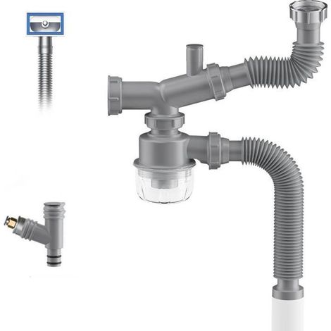 Kit de vidange pour broyeur à déchets, siphon en P pour évier de cuisine 1 1/2, gain de place, visible, anti-obstruction, anti-odeur, double bonde d'évier facile à nettoyer