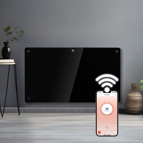 Futura Electric 1500W WIFI Glass Radiator Panel Heater Black Wall Mounted or Floor Standing Bathroom Safe, Timer and Thermostat (1/5)