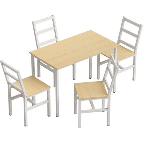 Ensemble table de salle à manger avec 4 chaises - Table rectangulaire 108 cm - Chaises à dossier à lattes, chêne et blanc - Pour salle à manger, famille - Design moderne (1/5)