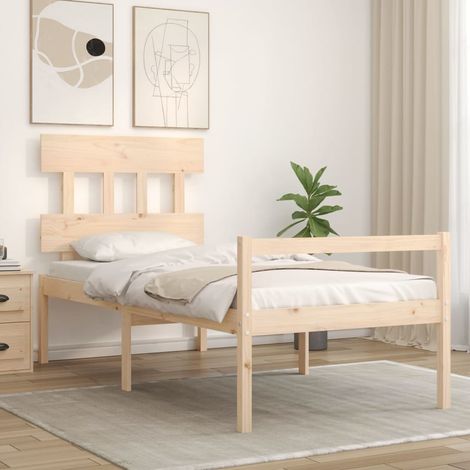 Lit pour personne âgée et tête de lit 90x200 cm bois massif vidaXL (1/5)