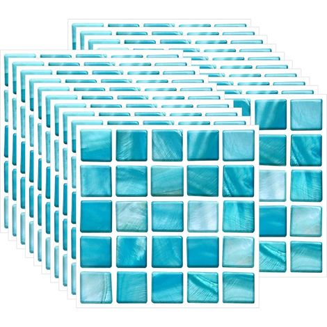 20PCS Autocollant Carreau, Auto-Adhésif Autocollant Fond D'écran Résistant à la Chaleur Étanche Dosseret pour Cuisine Salle Bâton Mosaïque Bleu Ciel (10x10 cm / 4x4 Pouces) (1/5)