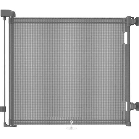 Barrière de Sécurité Rétractable pour Bébé et Animaux Chien 0-150 cm Grille de Protection Réglable Enroulable pour Escaliers Portes Couloirs Intérieur Extérieur Gris (1/5)