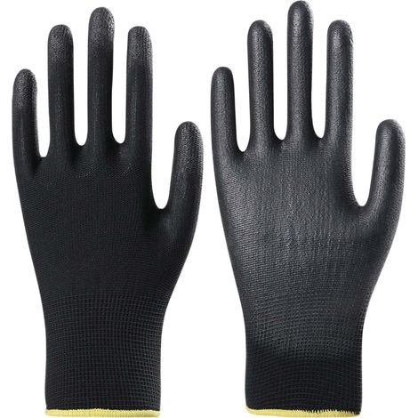 Gants Horticoles - Paume Enduite Nylon - Trempage Uniforme - Antidérapants - Pour Jardinage et Travaux Électroniques - Taille L - 3 Paires (1/2)