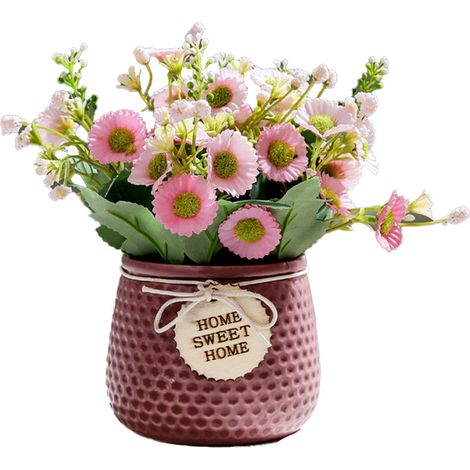 Pot de fleurs artificielles, bouquet de roses en soie, vase en céramique décoré-AquaForge (1/5)