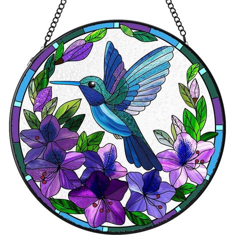 Décoration vitrail rond – Attrape-soleil suspendu pour intérieur, cadeau femme homme maman papa, Diamètre : 15 cm (1/4)
