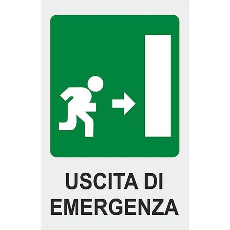 Cartello uscita emergenza plastifica con biadesivo targa simbolica segnaletica interna 30x20.5 cm