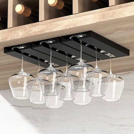 Support A Verre A Vin - Plastique Noir - Pour Rangement Sous Armoire - 25.3 x 11 x 2 cm - 2 Pièces (1/5)