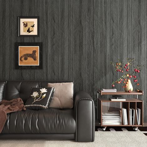 Epais Papier Peint Bois Papier Peint Chambre Adulte Mur TV Entrée Imitation Lattes de Bois Gris Anthracite 30CMx5M Panneau Tasseau Noir pour Bureau Commercial Vinyle Adhesif Boise Chevron (1/5)