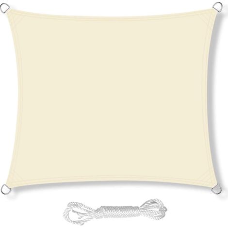 Water-resistant rectangular shade sail for garden, terrace, party, sun protection awning, 98% UV protection, with free rope (cream white, 2 x 3 m) (1/5)