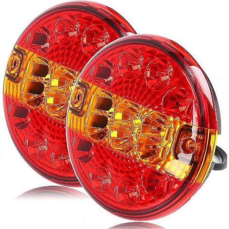 Lot de 2 feux arrière ronds à LED 12/24 V pour remorque, caravane et camion (rouge et orange, ro (1/5)