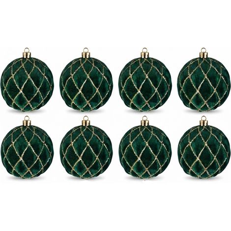 Set 8 Palline Natale Velluto Verde Scuro 6 cm con Ricami Dorati per Albero di natale ghirlande decorazioni verdi casa e lavoro addobbi sfere particolari ed eleganti (1/5)
