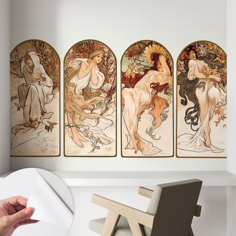 Tapete adhésive moderne pour salon et chambre à coucher Décoration rapide avec colle Saisons féminines 104x70 cm (1/5)