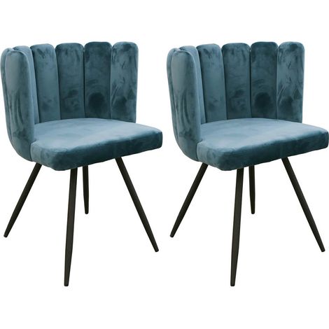CHARLOTTE - Lot de 2 Chaises Velours Bleu (1/5)