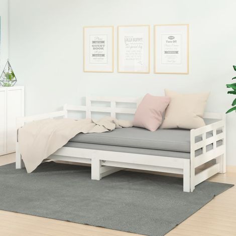 Tagesbett Ausziehbar Weiß Massivholz Kiefer 2x(90x200) cm (1/5)