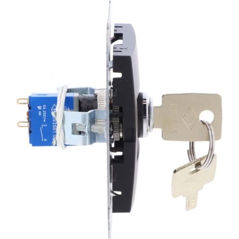 Simon 54 Einpoliger Schlüsselschalter (Modul) 2 Positionen 0-I Öffnerkontakt 5A 250V Schlüsselabnahme in jeder Position matt schwarz DW1K.01/49
