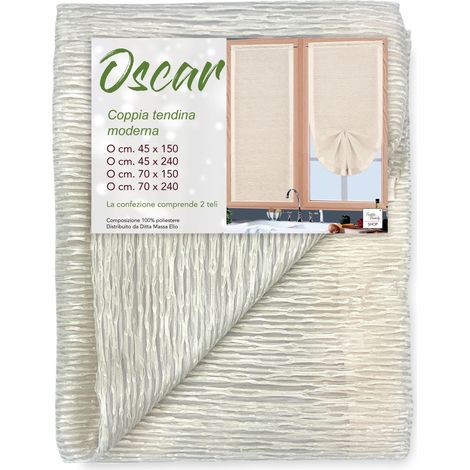 Coppia Tenda Vetro Oscar Beige – Moderna Semitrasparente in Poliestere Rigato – 2 Teli Eleganti, Lavabile, Pronta all'Uso COPPIA (2 TELI) CM. 45x150 (1/5)