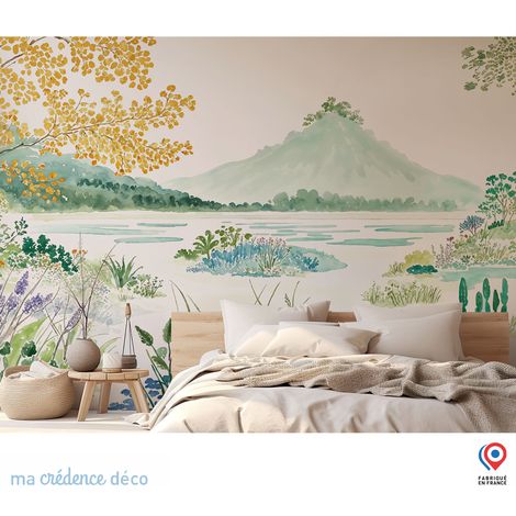 Papier peint : Dune, Arbres et mer, Sud ouest, Aquarelle 2 - Intissé - L.400 x H.280 cm - Vert pastel (1/3)