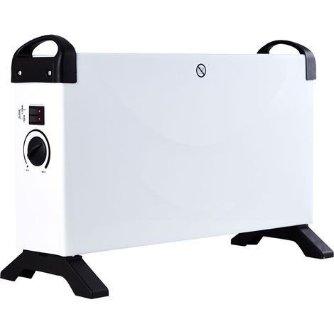 Chauffage électrique 3 niveaux de chauffe radiateur réglable thermostat radiant chauffage mobile, 750/1250/2000 watts, blanc noir, poignées de transport, LxlxH 52,5x20x34,5 cm