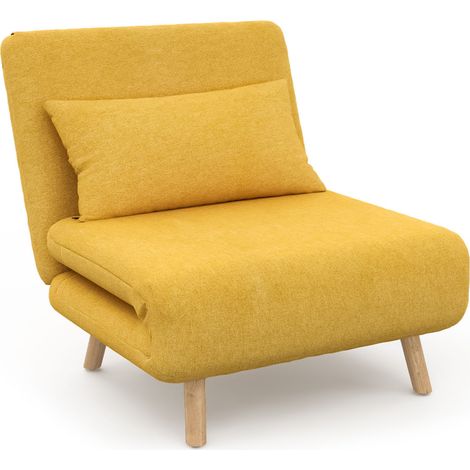 Idmarket – Fauteuil convertible 1 place 80x190 cm – Tissu jaune scandinave – Design compact pour petits espaces – Assise rembourrée confortable (1/5)