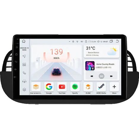 Radio de voiture, lecteur multimédia, système de navigation, compatible avec Fiat 500 2007-2014, S6 AI AHDC2 Noir (1/2)