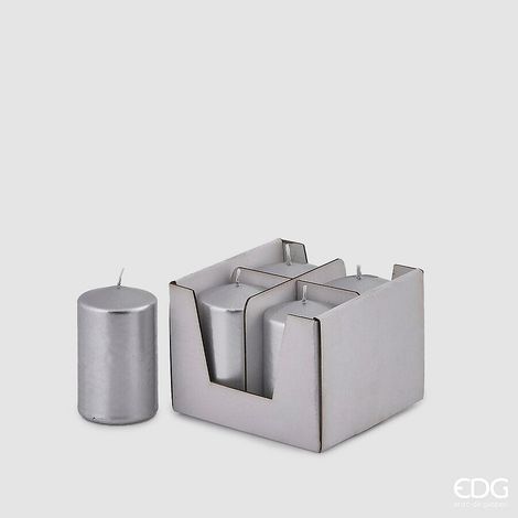 EDG Enzo De Gasperi Set 4 Candele di Natale Moccolo H 10 Cm D 6 Cm Silver