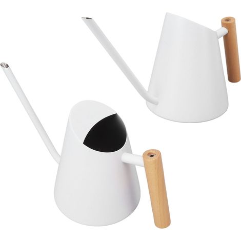 Arrosoir à long bec en acier inoxydable antirouille avec poignée en bois pour jardin, bonsaï, intérieur et extérieur, blanc (1/5)