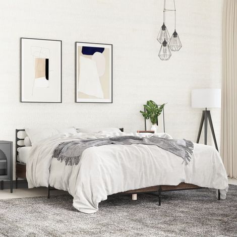 Estructura cama madera ingeniería metal marrón roble 150x200 cm vidaXL (1/5)