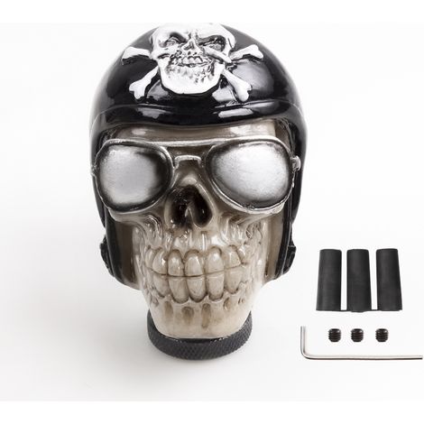 Car modification skull-shaped gear shift knob, creative and personalized gear shift head - aviator hat and glasses (three nuts) (1/4)