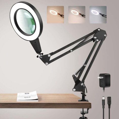 Loupe bureau 8x verre avec lumière LED – Support clip, commande tactile 3 modes, intensité réglable (1/4)