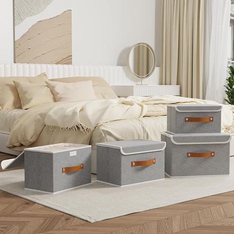Boîte de Rangement avec Couvercle 33x23x20cm Paniers Gris (1/4)