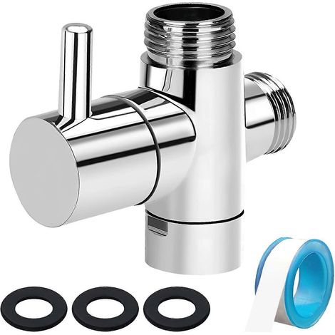 Robinet de douche à trois voies G1/2" en laiton, composant de pommeau de douche, adaptateur en T pour système de douche de remplacement (toilettes, cuisine, salle de bain). (1/5)