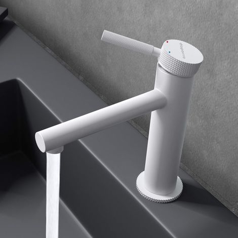 doporro Rubinetto Monocomando per Lavabo a Cascata, Miscelatore Regolabile con Acqua Calda e Fredda in Ottone Bianco Opaco H 18 cm WAO-7601 (1/5)