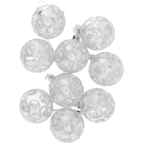 Lot de 9 boules de Noël décoratives en plastique incassable, argentées, à suspendre au sapin. (1/5)